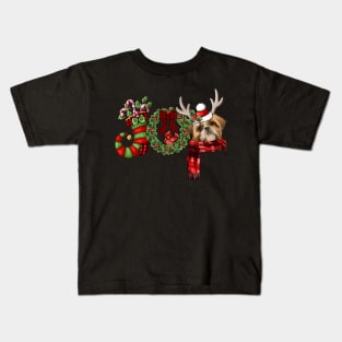 Christmas Joy Dwarf Stocking Reindeer Shih Tzu Kids T-Shirt